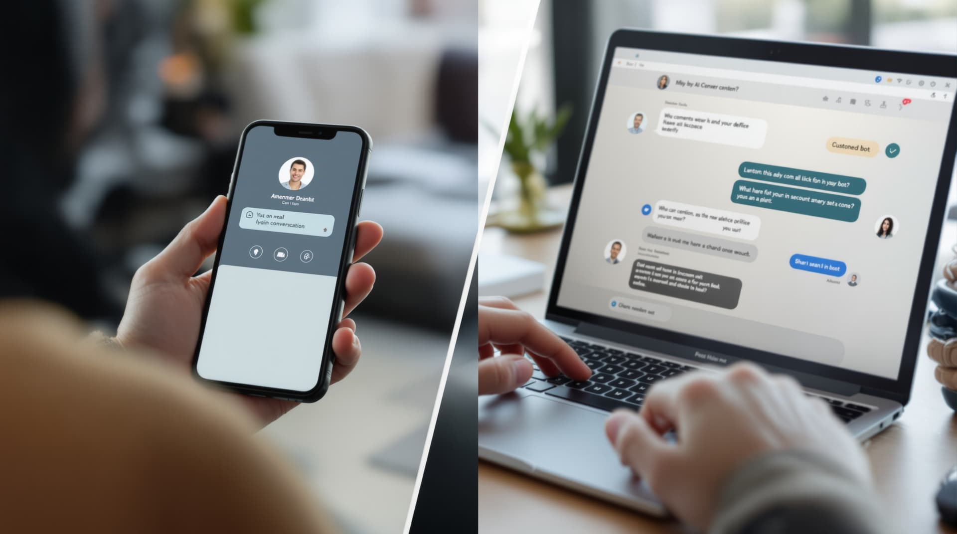 Comparison of a basic chatbot interface versus a sophisticated AI employee system on a business dashboard