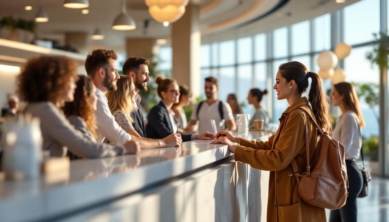 Cyprus business owner at a coastal office desk managing multiple phone messages in different languages, overwhelmed by multilingual customer enquiries