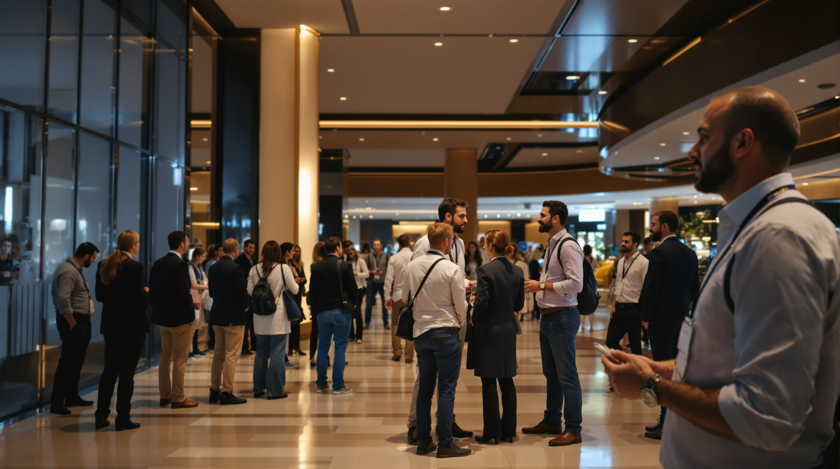 Professional networking at a Cyprus technology conference, delegates in conversation at a business event